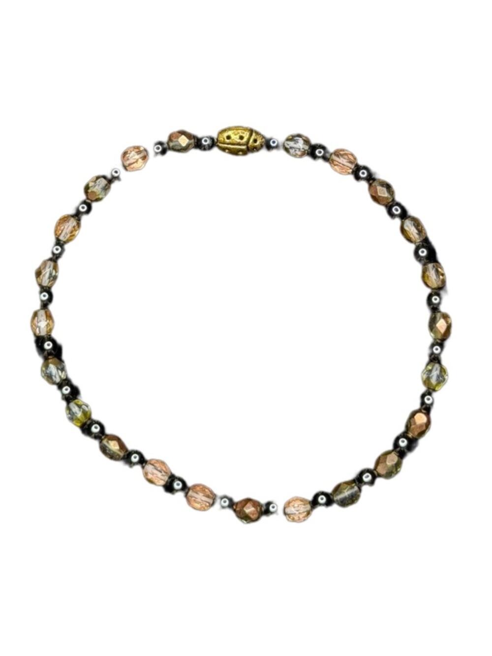 Hematite with ladybug bracelet handmade glass spacer beads 7 inch